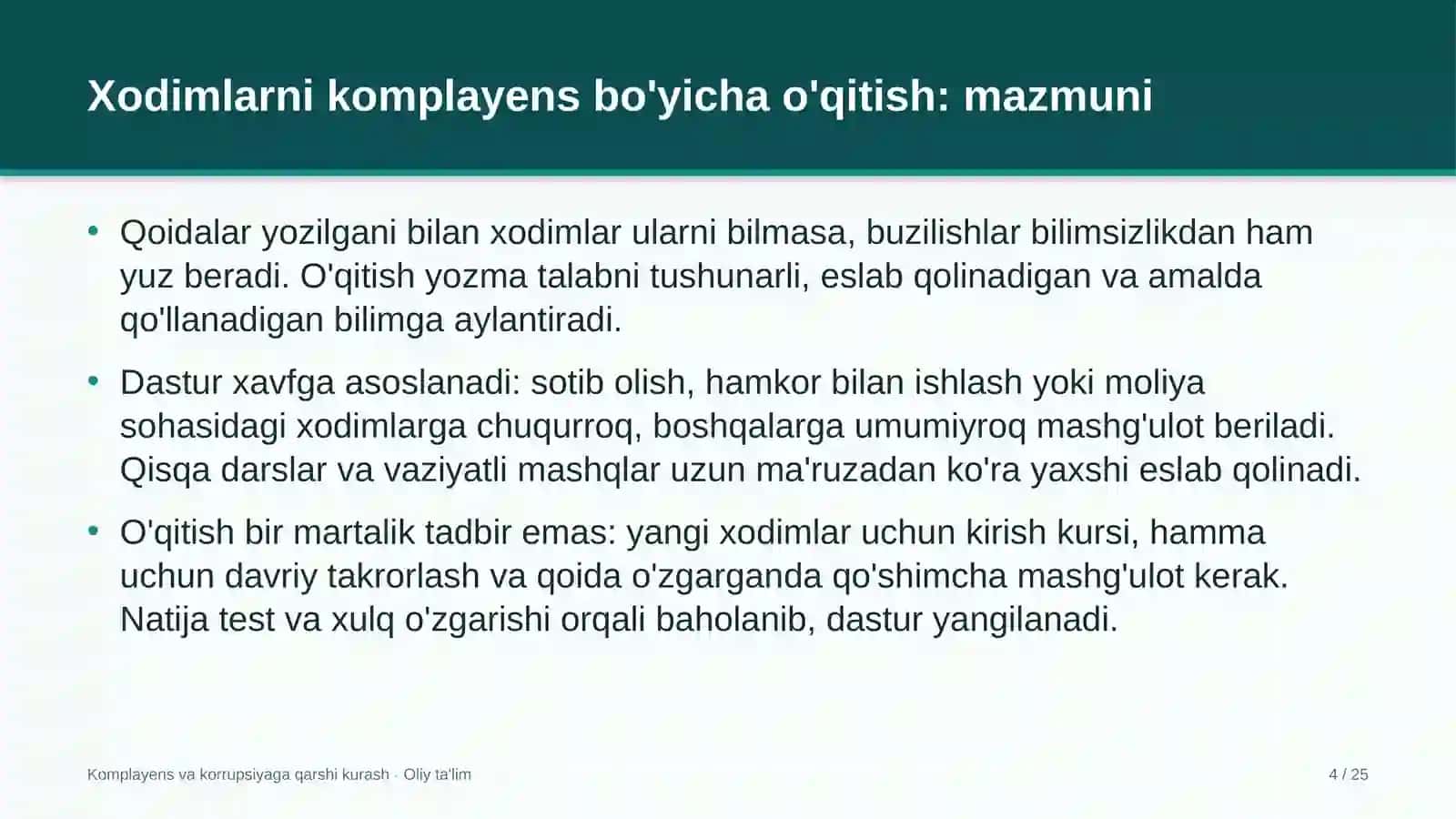 Ijod maktablarida xodimlarni komplayens bo'yicha o'qitish 4