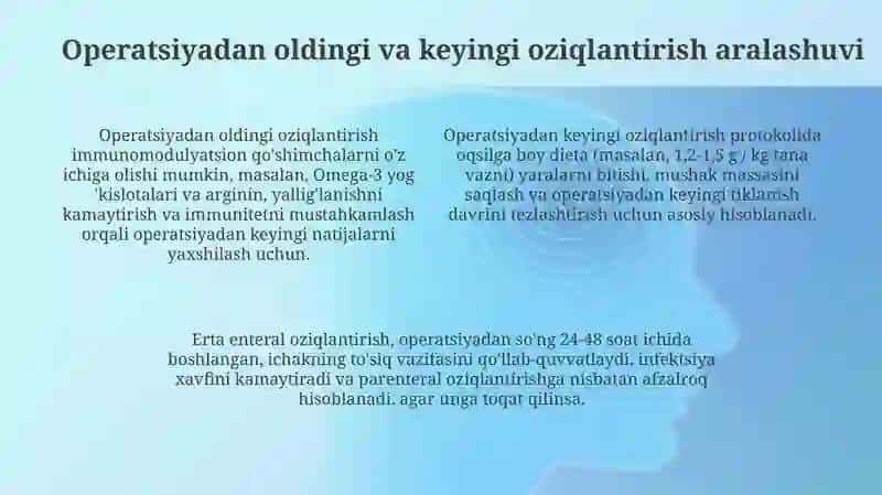 Onkologik bemorlarni parvarish qilish. Xirurgik bemorlarni ovqatlantirish 4