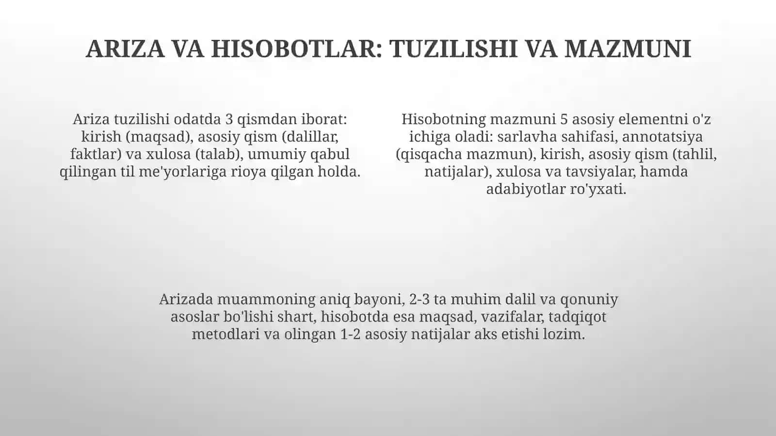Ma’lumot-axborot hujjatlari (ariza, bayonnoma, bayonnomadan ko‘chirma) 4