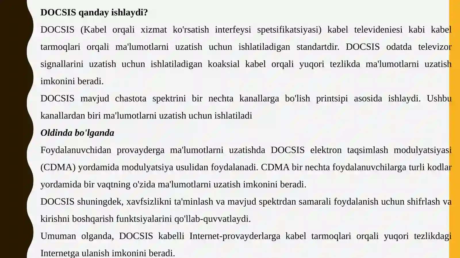 DOCSIS (Data Over Cable Service Interface Specification) 4