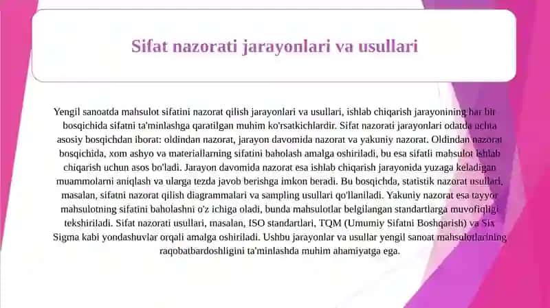 Yengil sanoatda mahsulot sifatini nazorat qilish 4