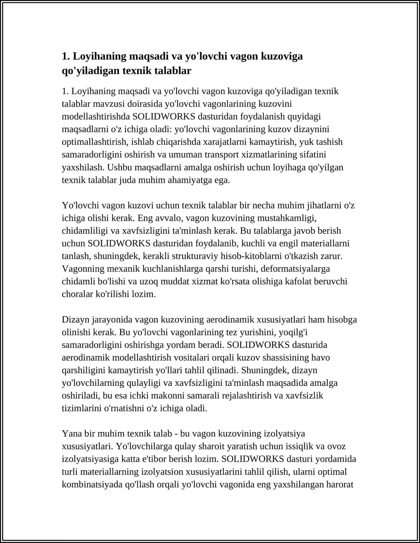 SOLIDWORKS DASTURI YORDAMIDA YO'LOVCHI VAGONLARNI KUZOVINI MODELLASHTIRISH 4