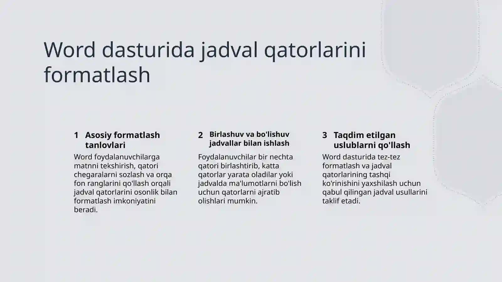 Word dasturida jadvallar bilan ishlash 4