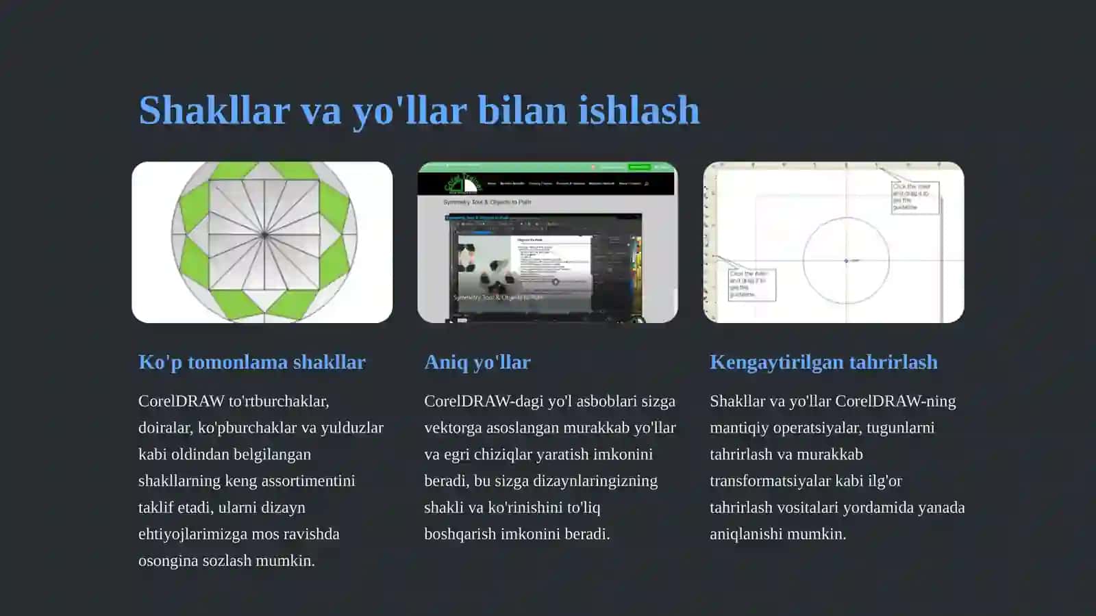CorelDRAW dasturi bilan ishlash, qo‘shimcha  imkoniyatlari 4
