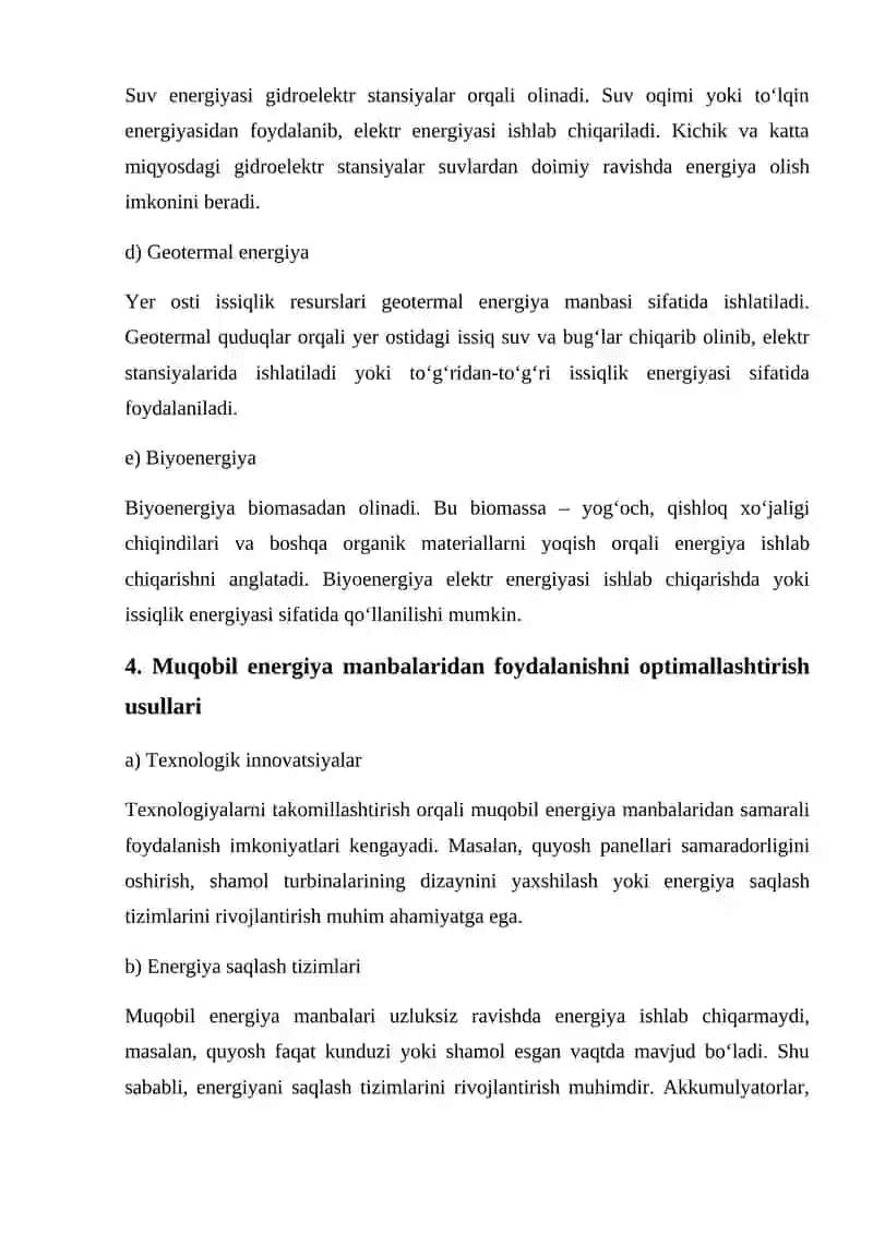 Muqobil energiya manbalaridan samarali foydalanish 4