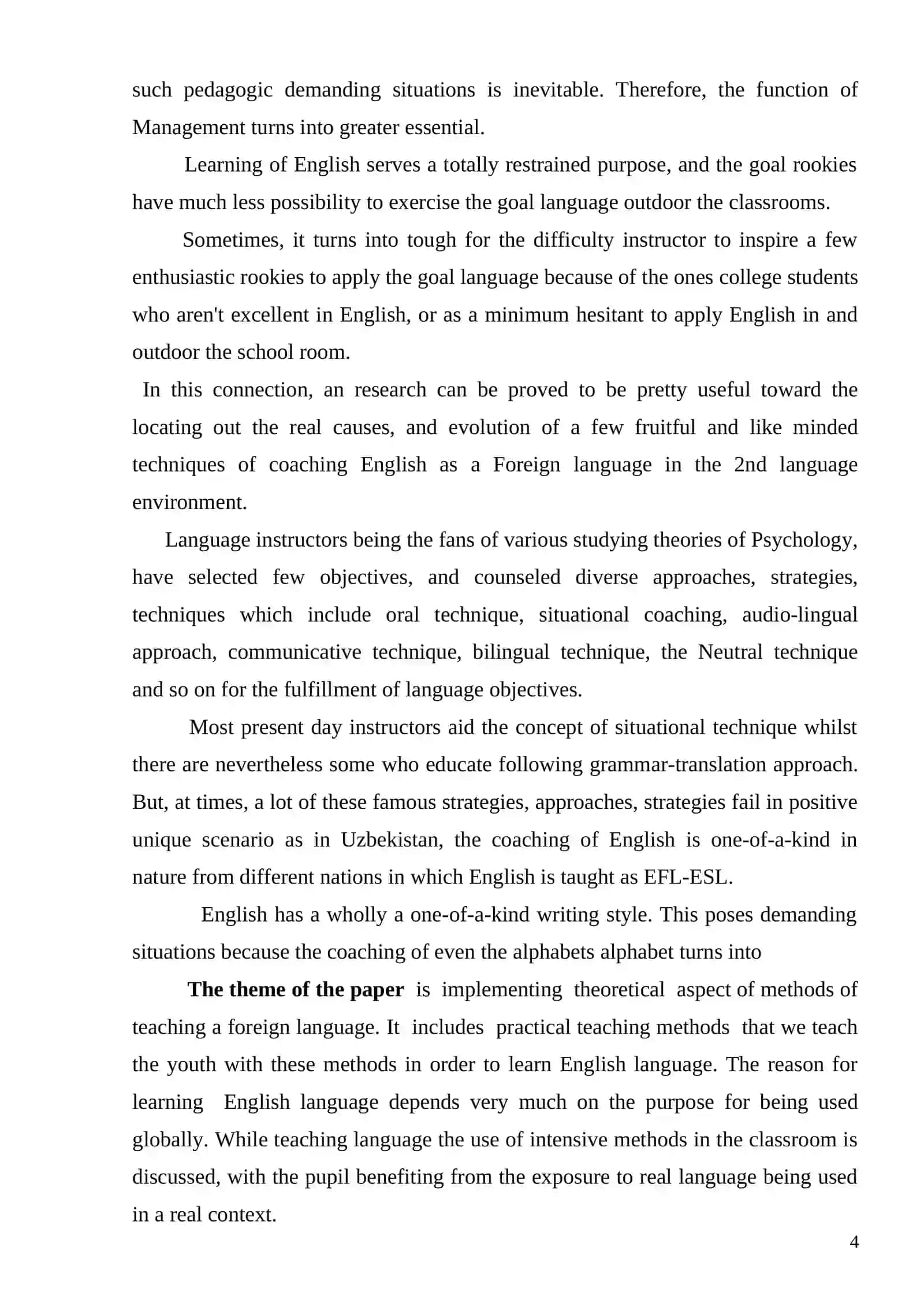 English Language Teaching Methodology Course Paper 4