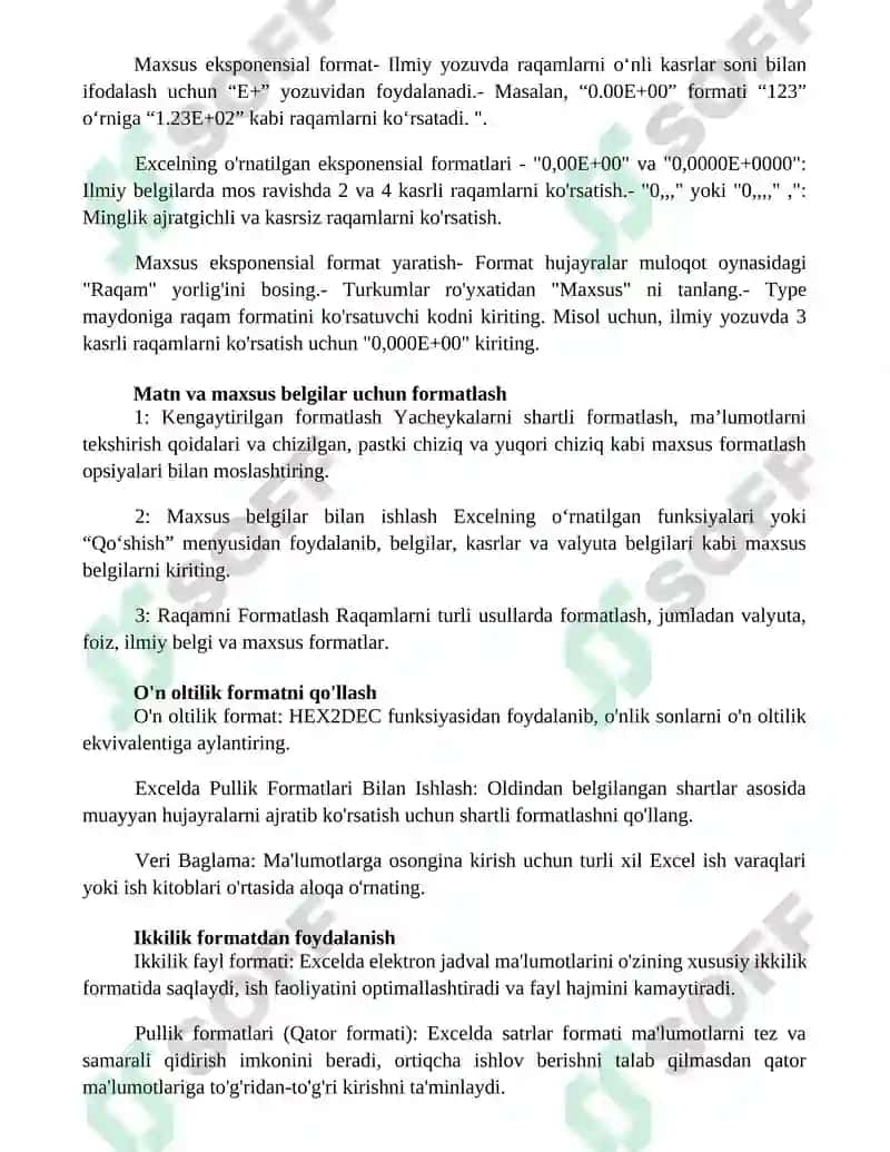 Excelda Pullik Formatlar Bilan Ishlash 4