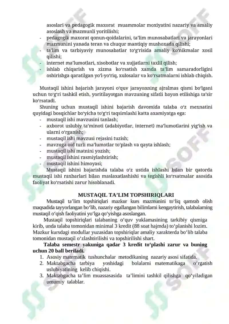 "Matematik tasavvurlarni shakllantirish nazariyasi va texnologiyalari fanidan mustaqil ishlar toʻplami" 4