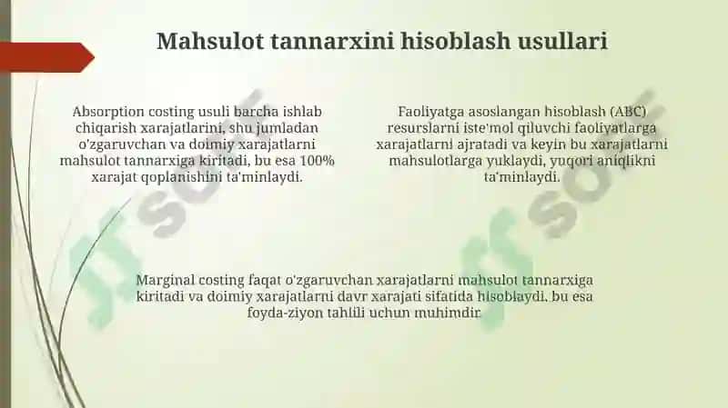Ishlab chiqarish xarajatlari yolida va rentabelliklarni aniqlash yollari 4