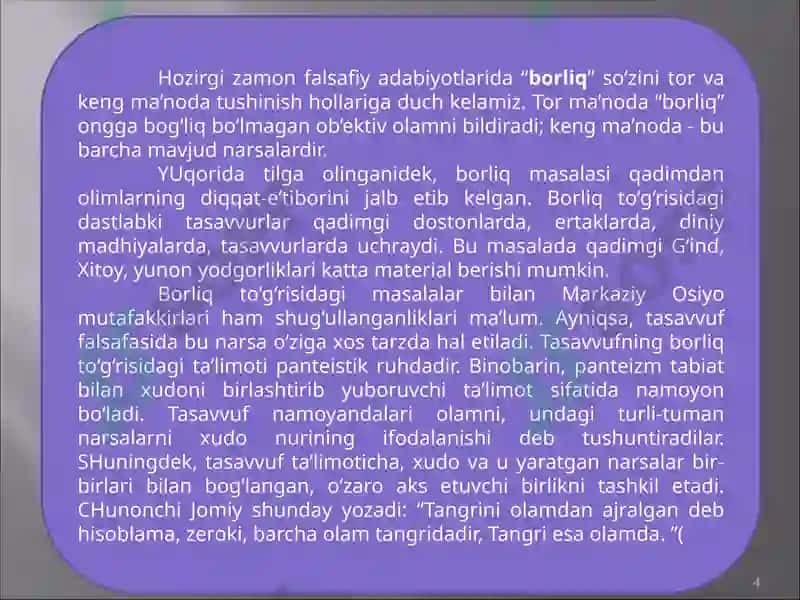 Borliq (Antropologiya) va Rivojlanish Falsafasi 4