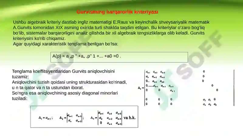 Avtomatik boshqarish sistemalarining barqarorligi va o`tkinch jarayonlar sifati 4