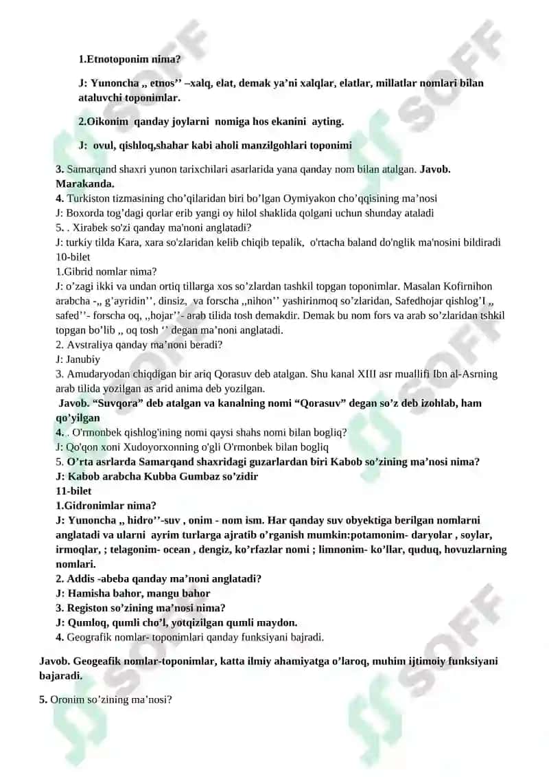 Toponimika fanidan nazorat savolari javoblari bilan 4