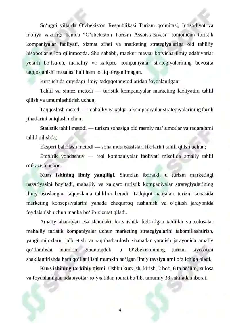 MAHALLIY VA XALQARO TURISTIK KOMPANIYALAR MARKETING STRATEGIYALARINI TAQQOSLASH 4