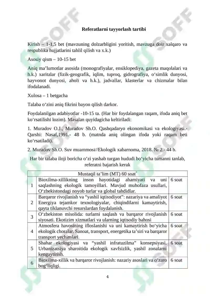 Barqaror rivojlanish asoslari fanidan amaliy ishlarni bajarish uchun uslubiy ko‘rsatma 4