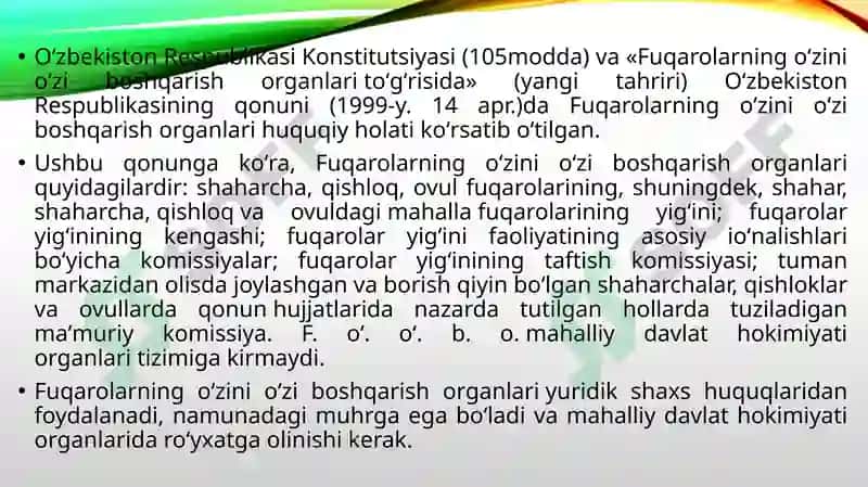Fuqarolarning o`zini o`zi boshqarish organlari. 4
