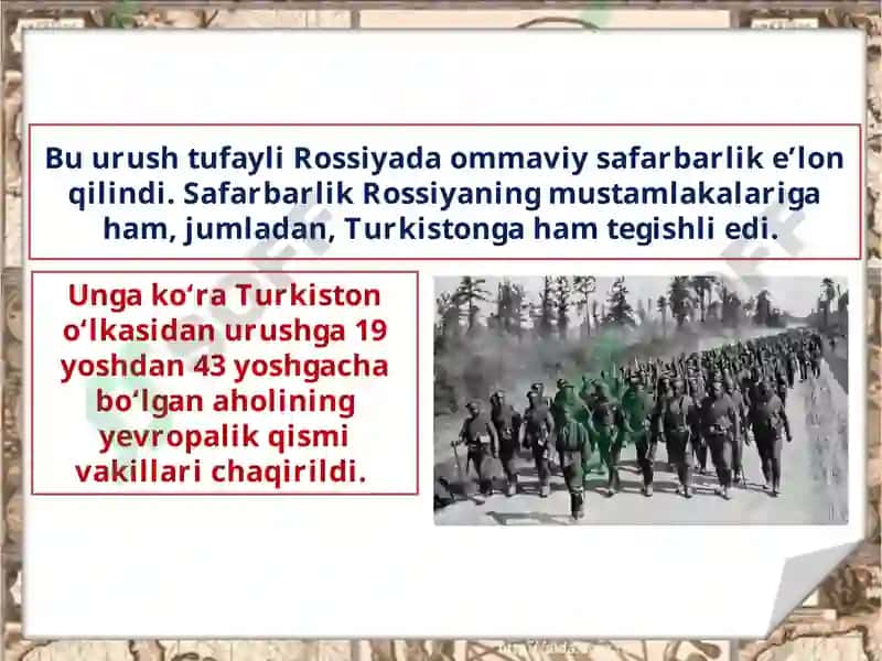 Birinchi jahon urushi yillarida Turkiston o‘lkasida 4