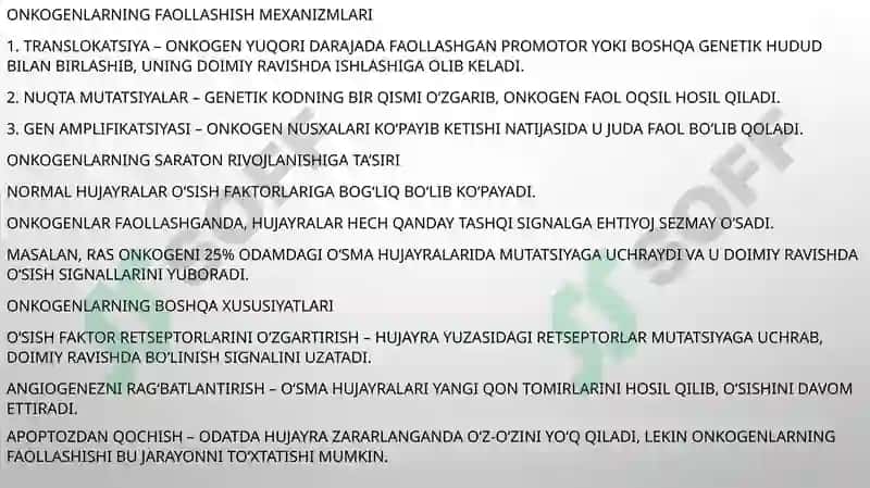 Onkogenez  Oʻsmalarning onkogenlari, protoonkogenlari va suppressor genlar 4