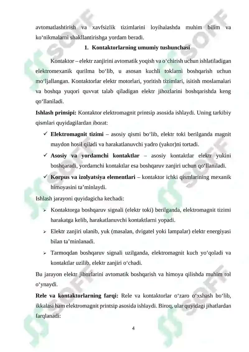 Kontaktorlarni koʻrsatmalar, turlari va tuzilishlari 4