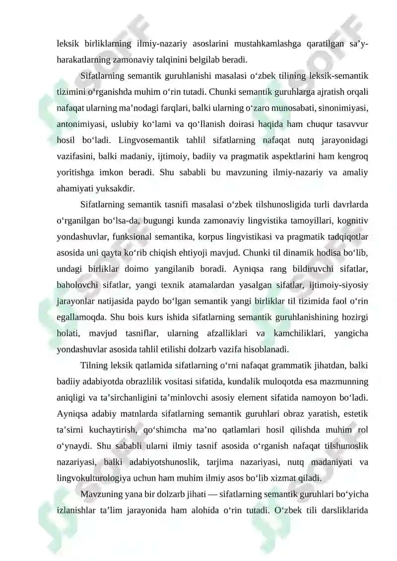 Hozirgi o‘zbek tilida sifatlarning semantik guruhlanishi 4