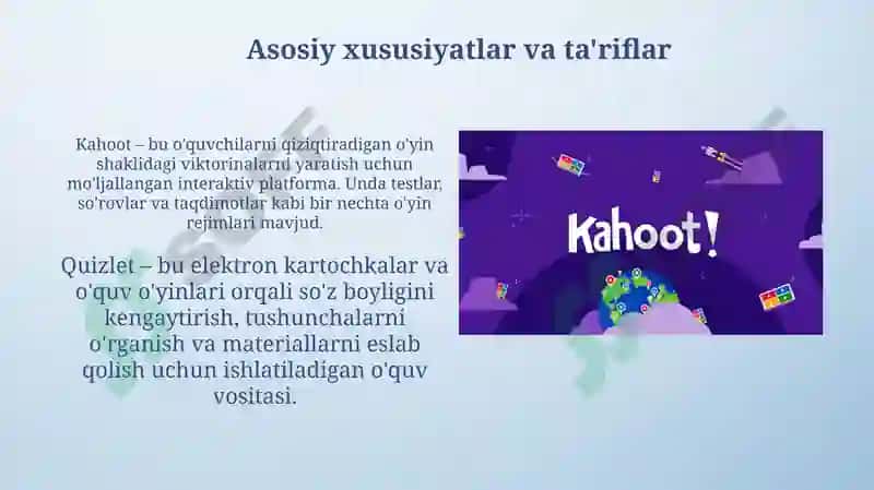 Interaktiv platformalar.Kahoot quizlet 4