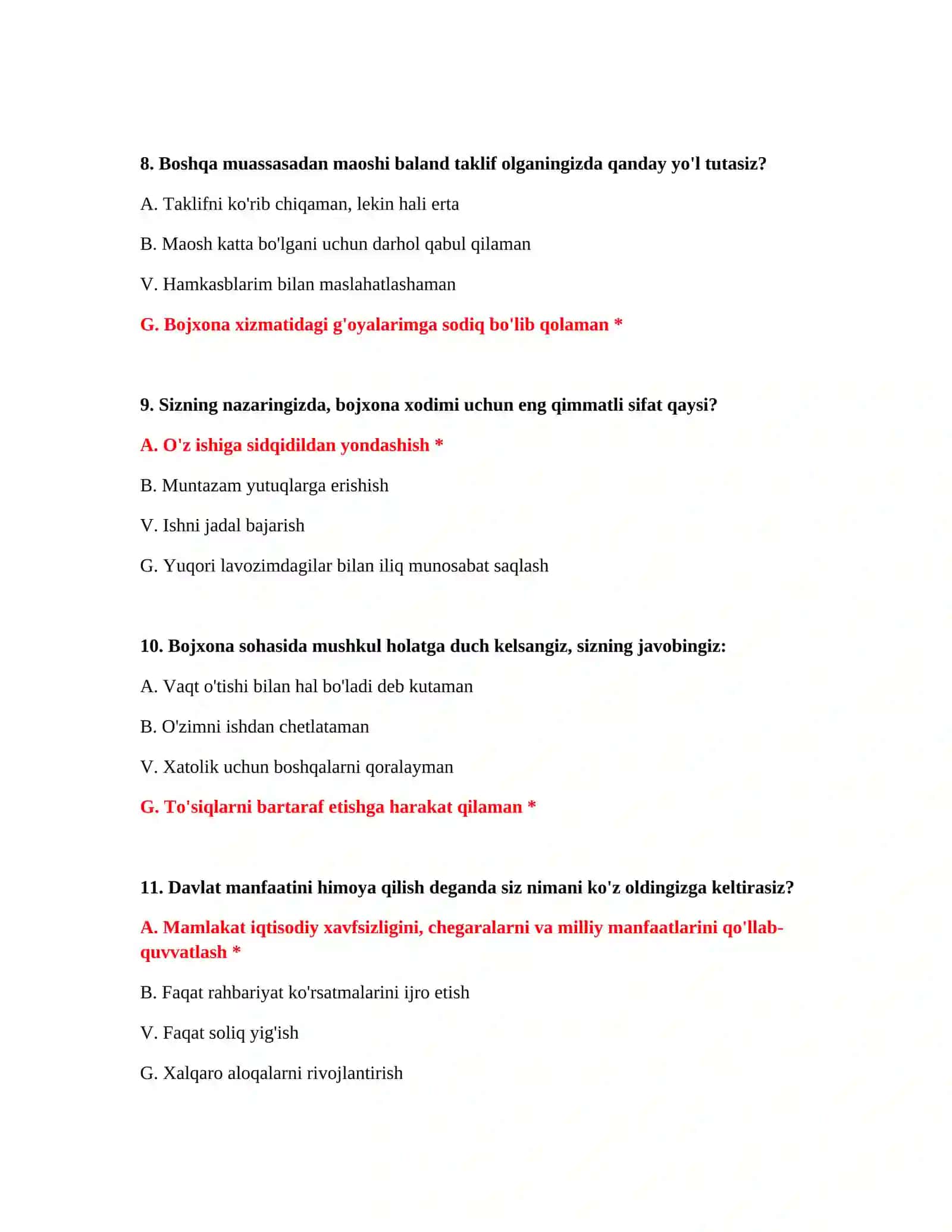 Bojxona psixologik test savollari Word 4