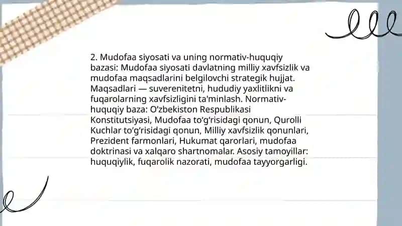 Oʻzbekiston respublikasining harbiy faoliyatdagi huquqiy asoslari 4