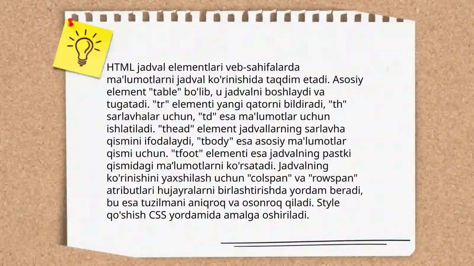 HTML jadvallari nima va ular bilan tanishish 4