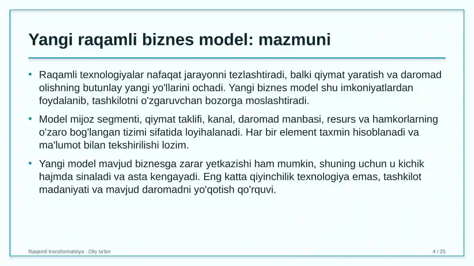 Rahamli transformatsiya · Oliy ta'lim 4