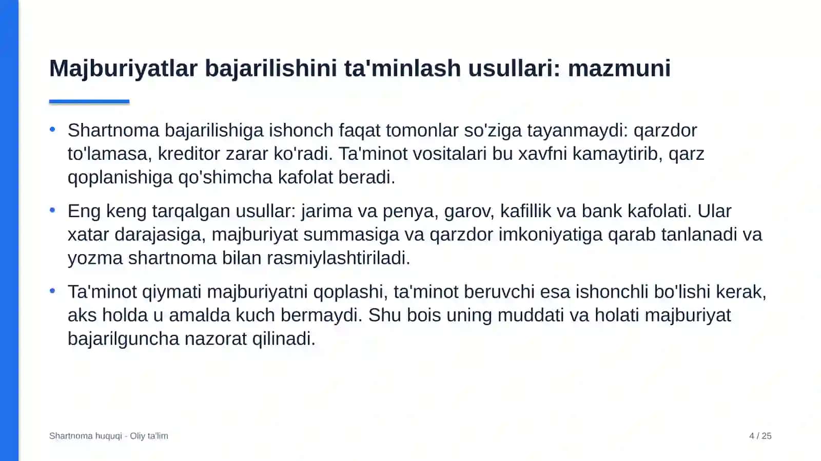 Chegara oldi savdosida majburiyatlarning bajarilishini ta'minlash usullari 4