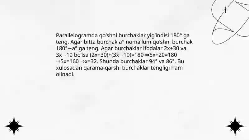 Noma'lum burchaklarni topish 4