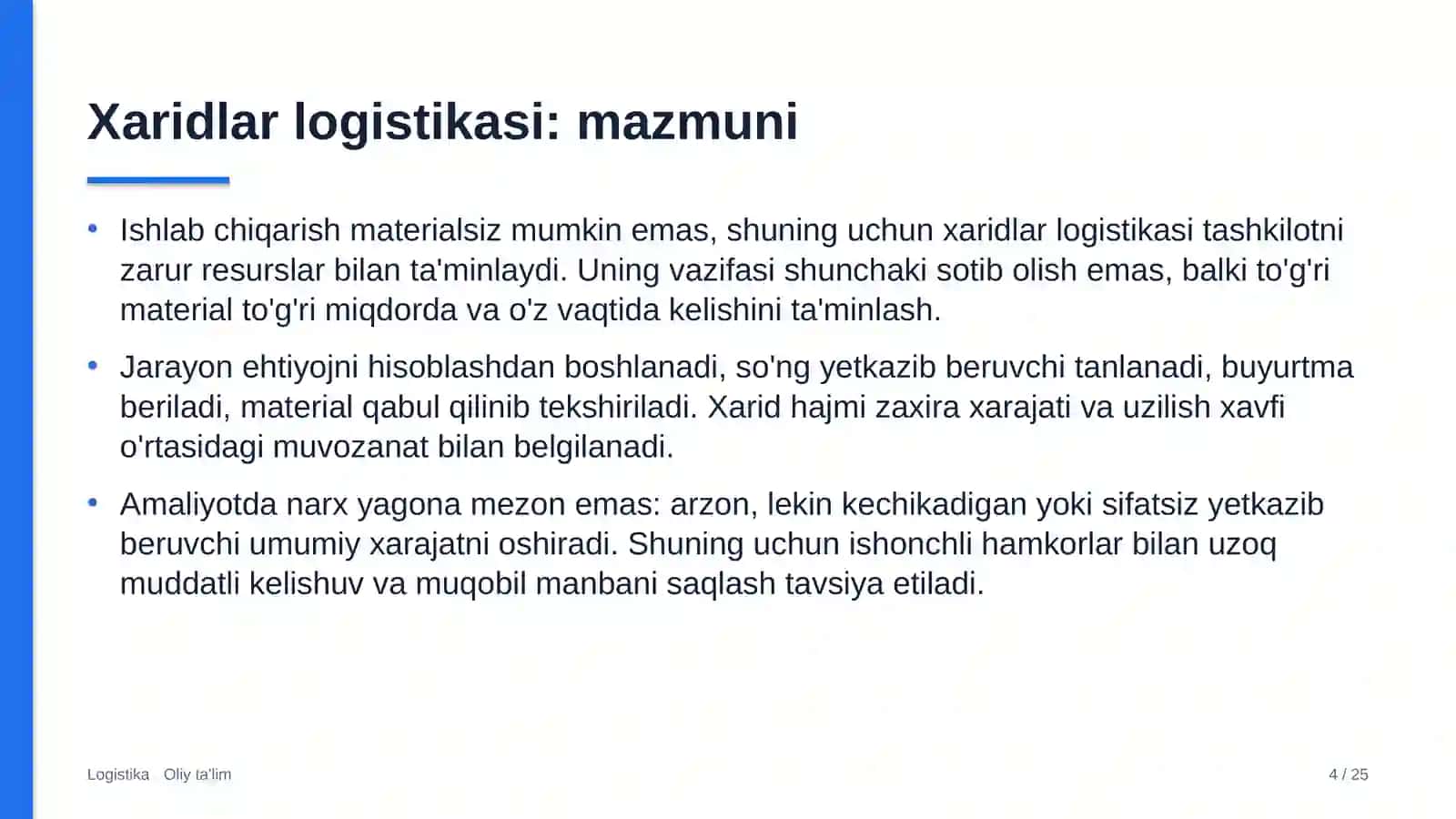 Dilerlik tarmoqlarida xaridlar logistikasi 4