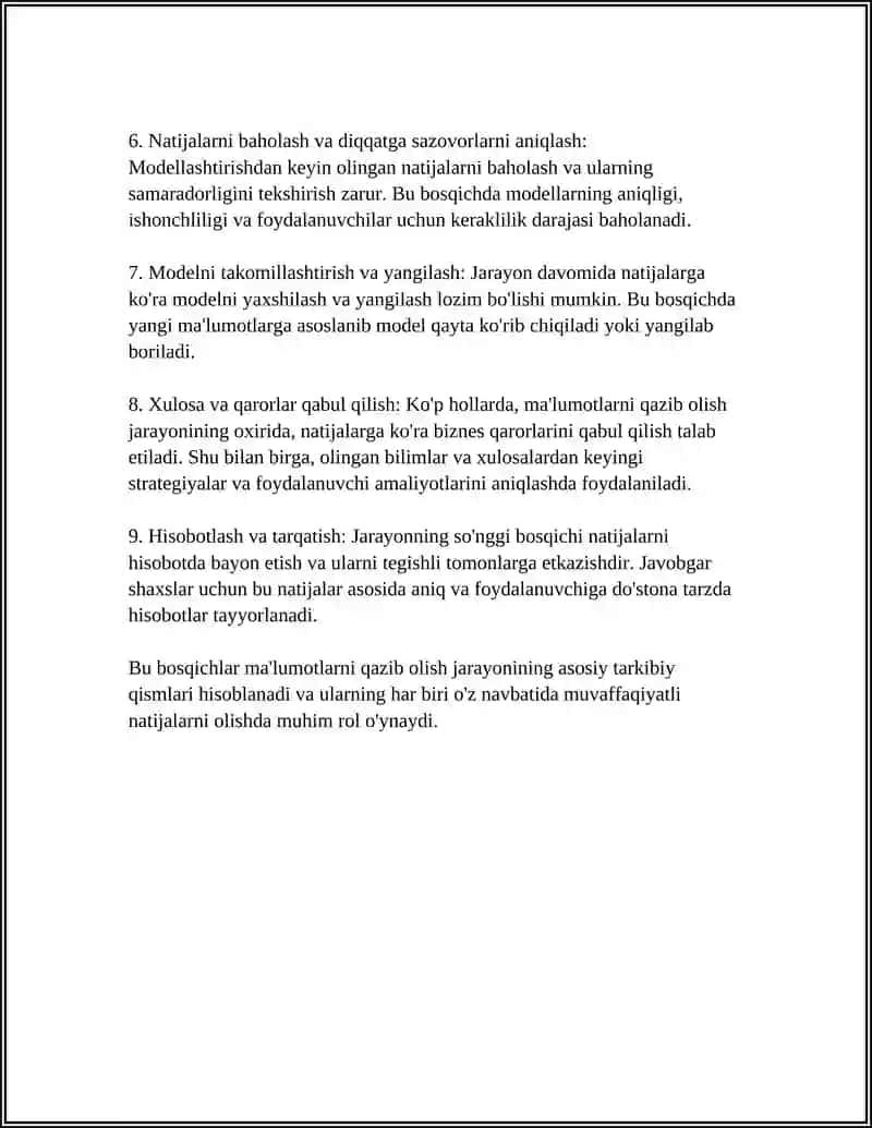 DATA MINING JARAYONI VA UNI BOSHQARISH 4