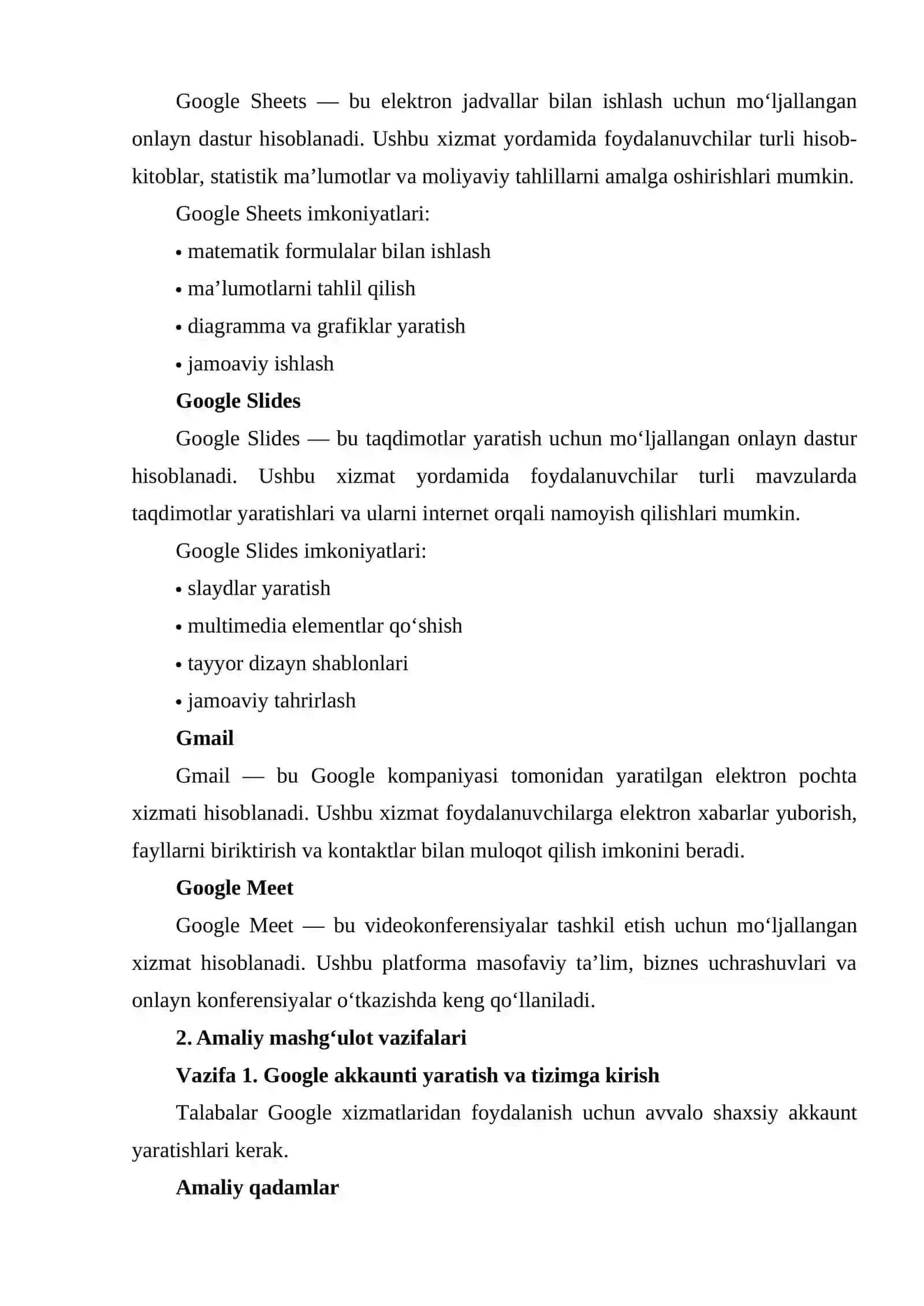 Google ilovalari va ular bilan ishlash 4