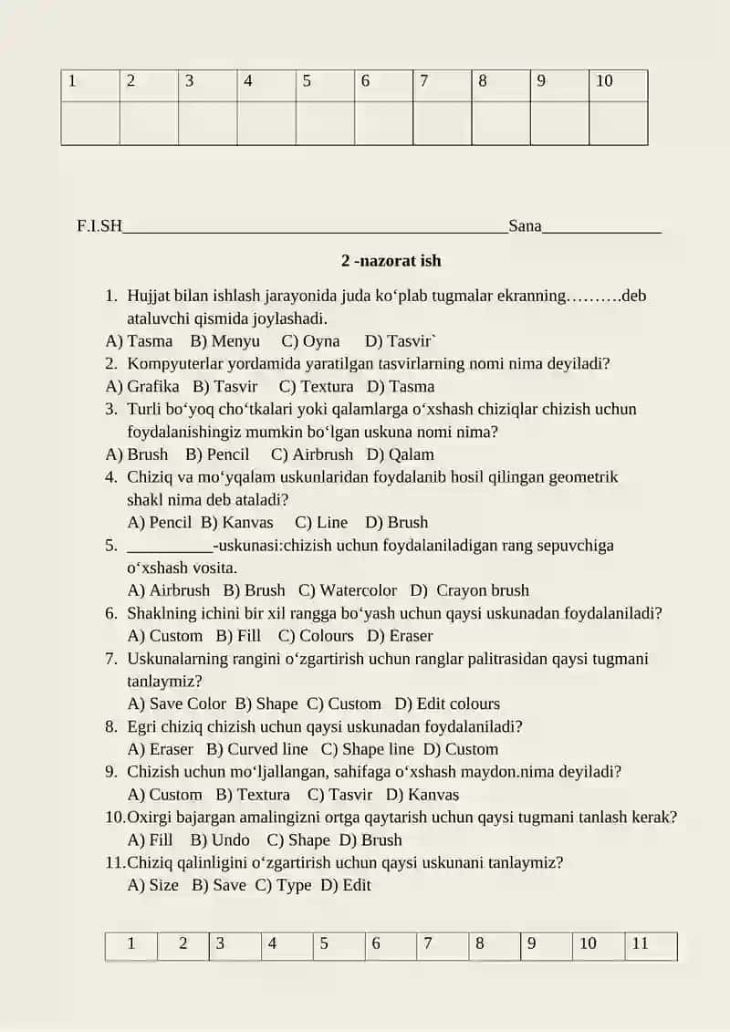 Informatika va axborot texnologiyalari fanidan nazorat ishi daftari 4