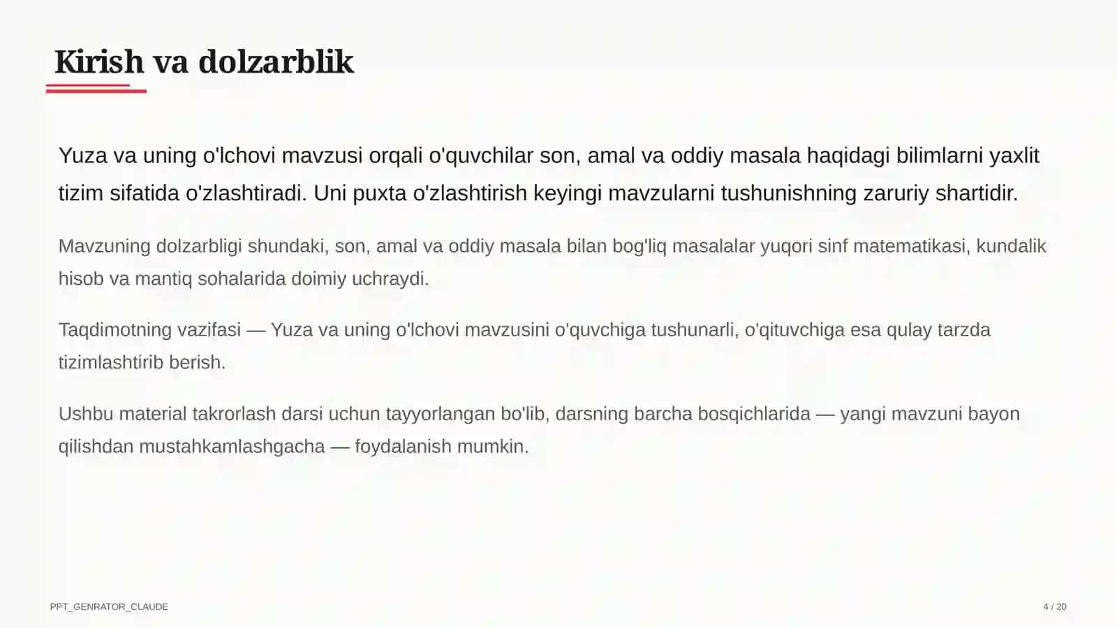 Yuza va uning o'lchovi (3-sinf) 4
