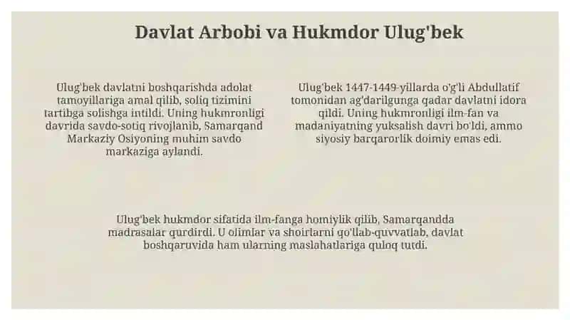 Mirzo Ulug'bek: Davlat arbobi va buyuk olim 4
