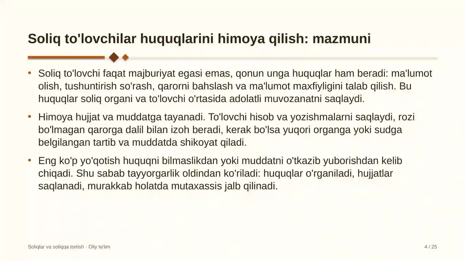 Soliqlar va soliqqa tortish · Oliy ta'lim 4
