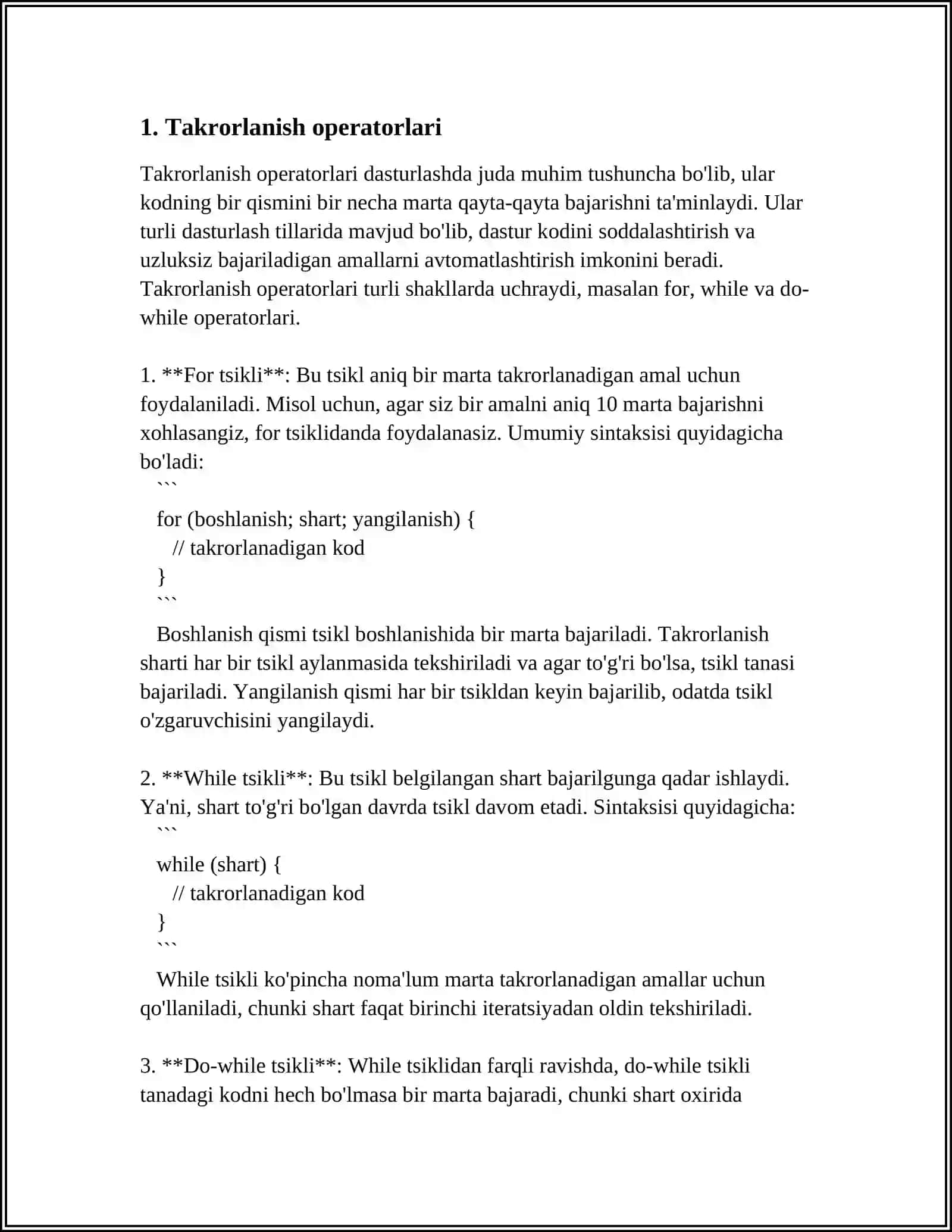 PYTHON DASTURLASH TILIDA TAKRORLANUVCHI JARAYONLAR 4