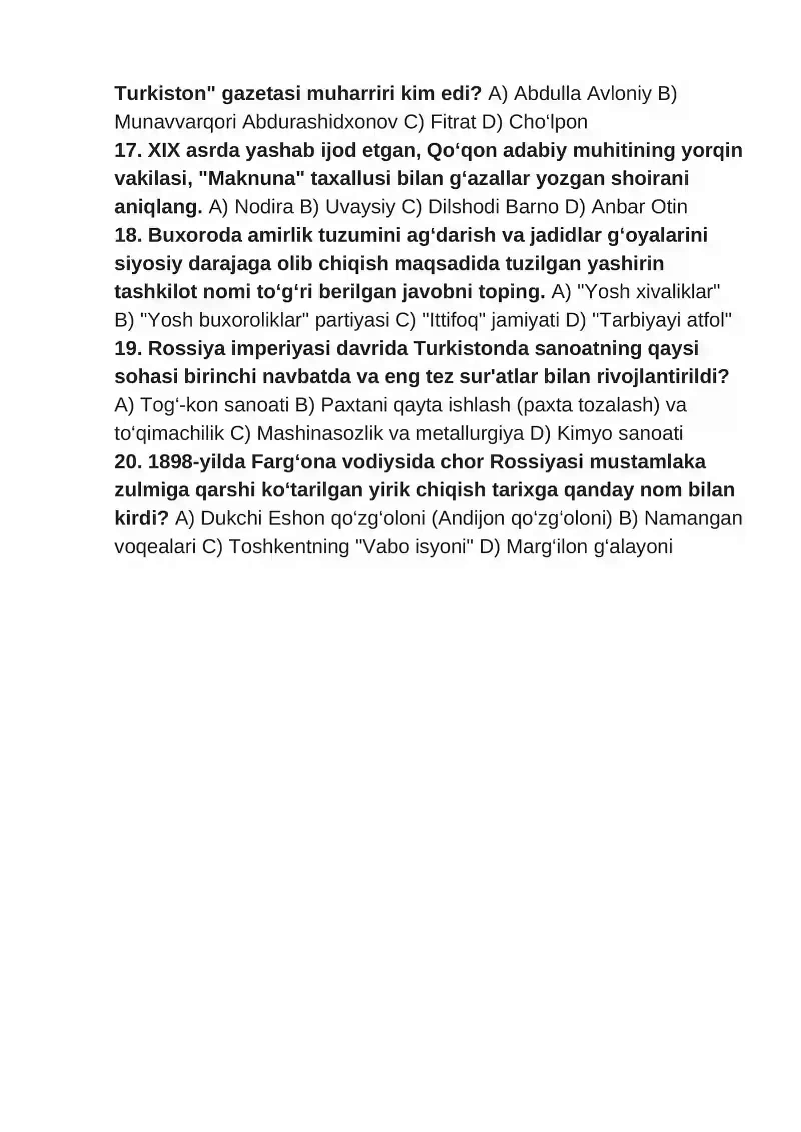 8-sinf O‘zbekiston Tarixi (DTM Standartidagi Testlar) 4