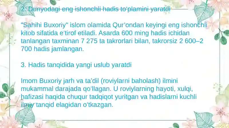 Imom Buxoriy va Imom Termiziyning hadis ilmiga qo'shgan hissalarini qiyosiy tahlili 4