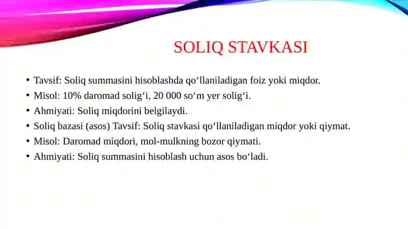 Soliqlarning elementlari va ularga tavsif 4