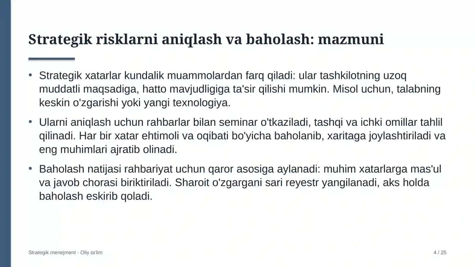 Tibbiyotda strategik risklarni aniqlash va baholash 4