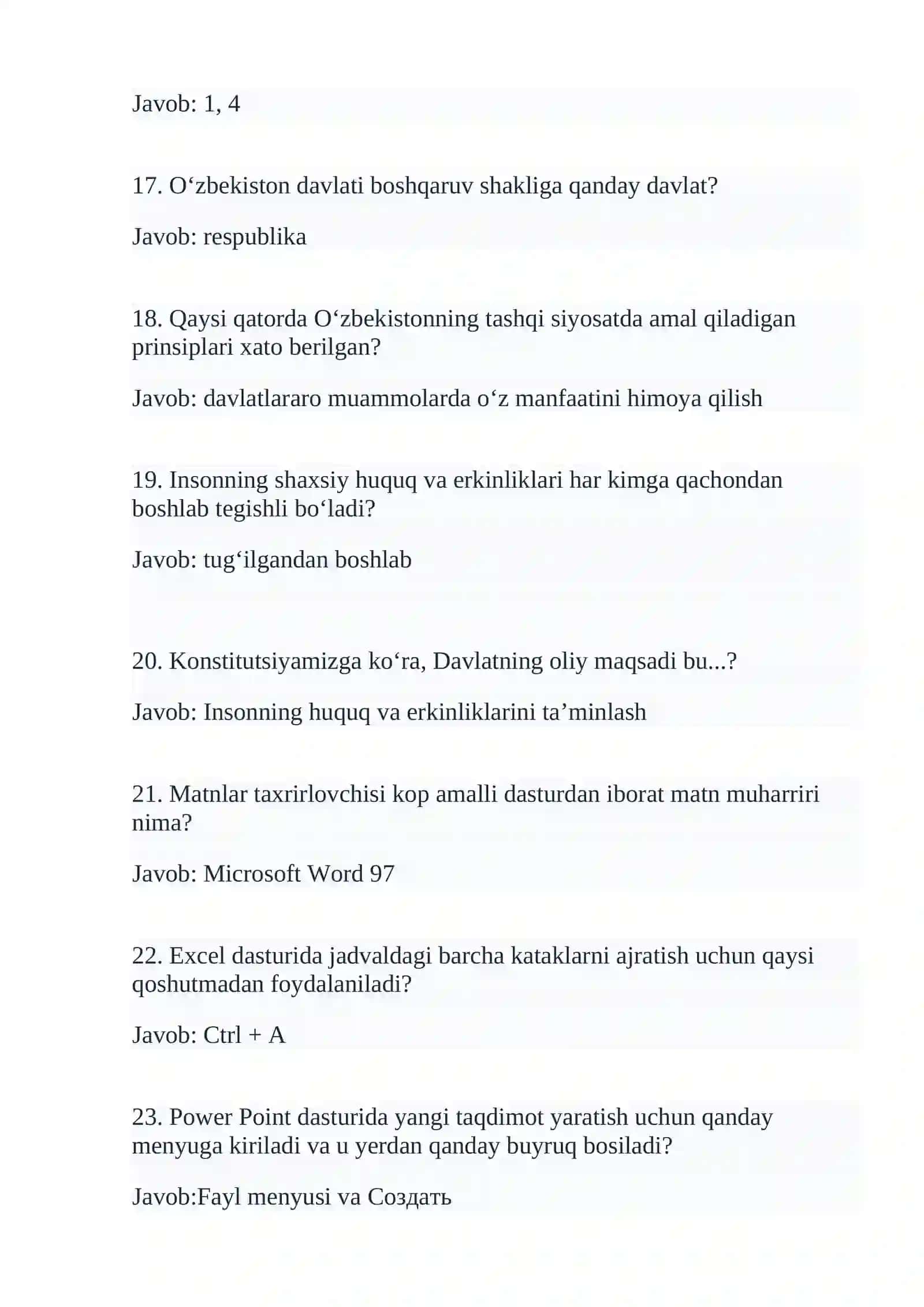 ARGOS test savollariga javoblar 4