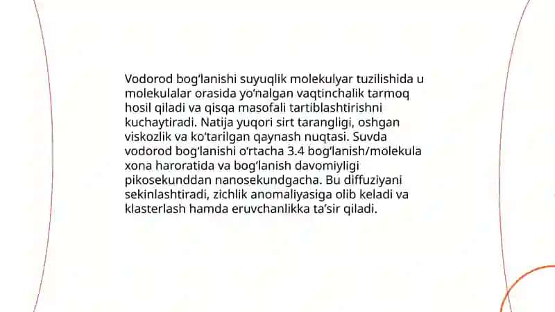 Suyuqlik molekulyar tuzilishining xususiyatlari 4