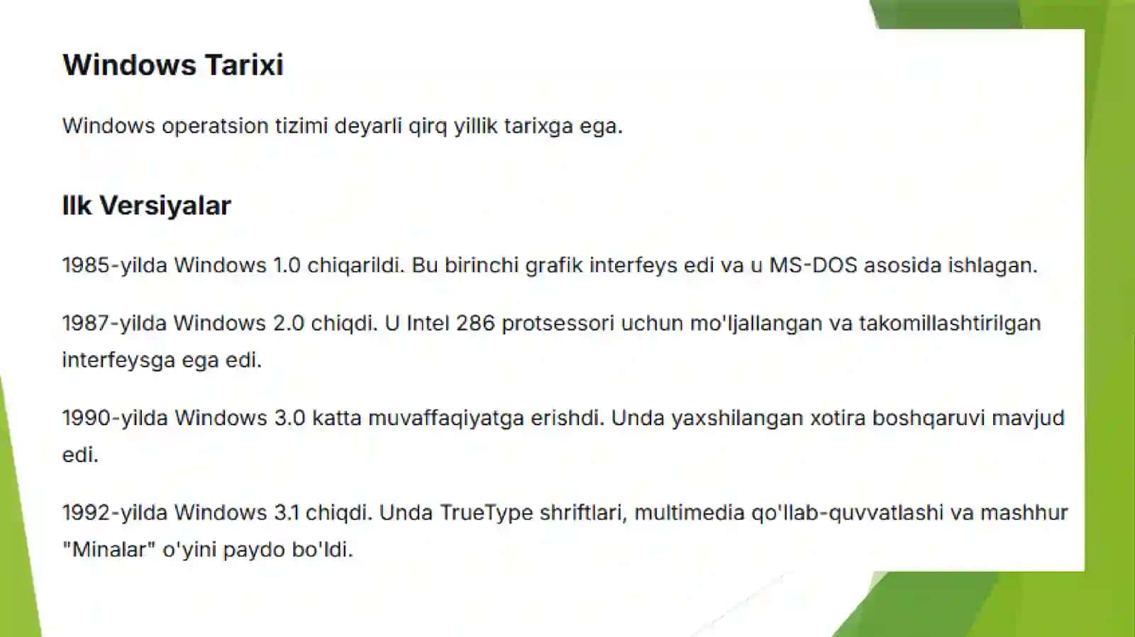 WINDOWS OPERATSION TIZIMI 4