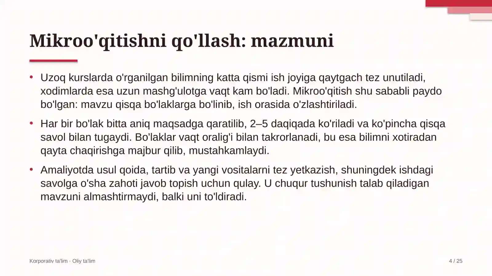 Dorixonalarda mikroo'qitish usulini qo'llash 4