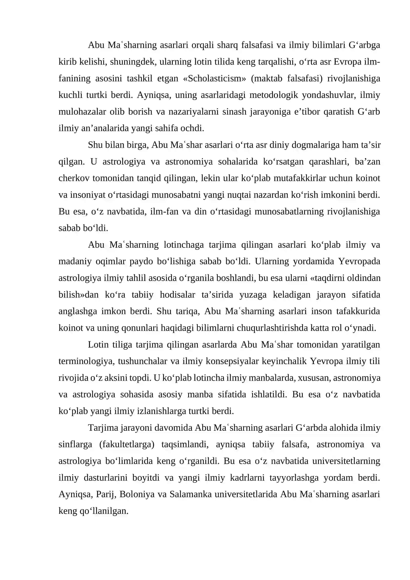 ABU MASH’AR AL-BALXIYNING LOTINCHAGA TARJIMA QILINGAN ASARLARI VA ULARNING FAN TARIXIDAGI AHAMIYATI 4
