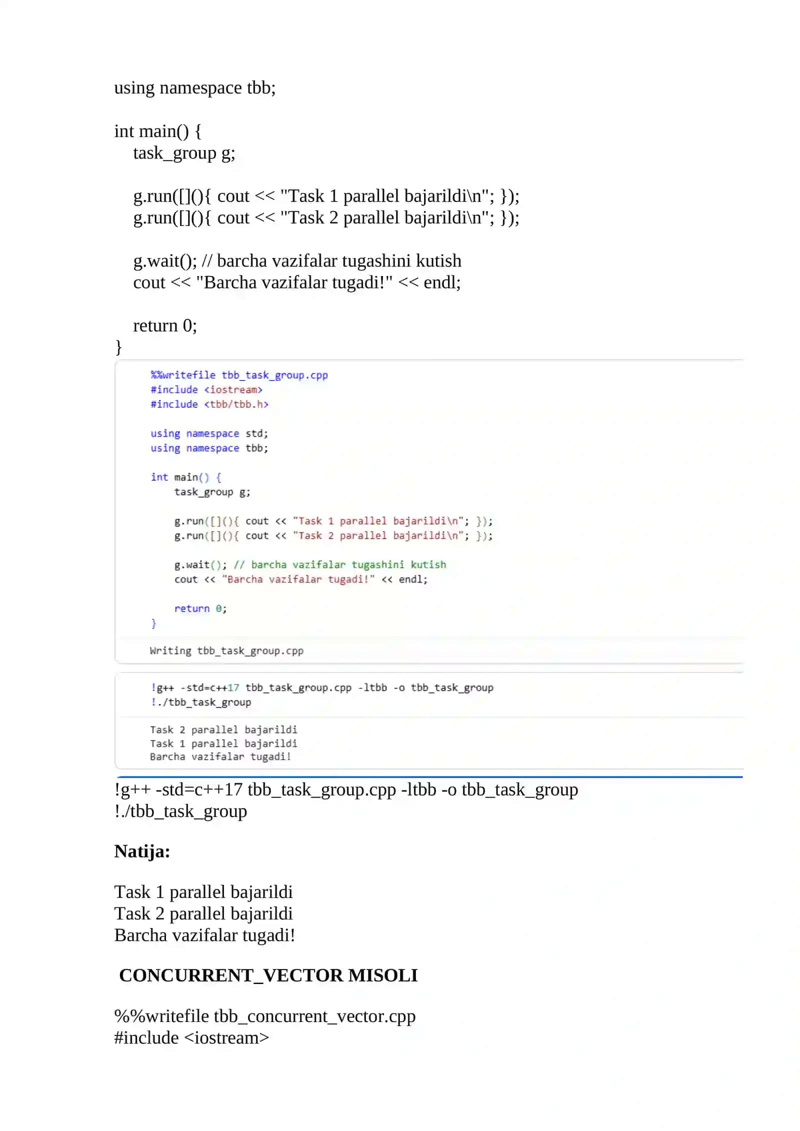 Intel Threading Building Blocks yordamida parallel dasturlash. 4