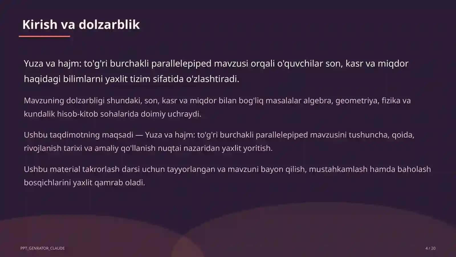 Yuza va hajm: to'g'ri burchakli parallelepiped (5-sinf) 4