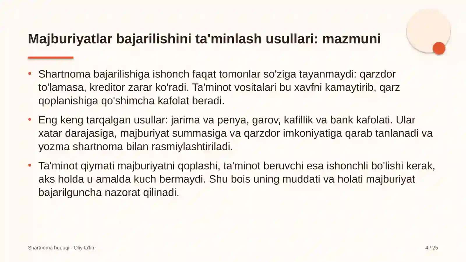 Gulchilikda majburiyatlarning bajarilishini ta'minlash usullari 4